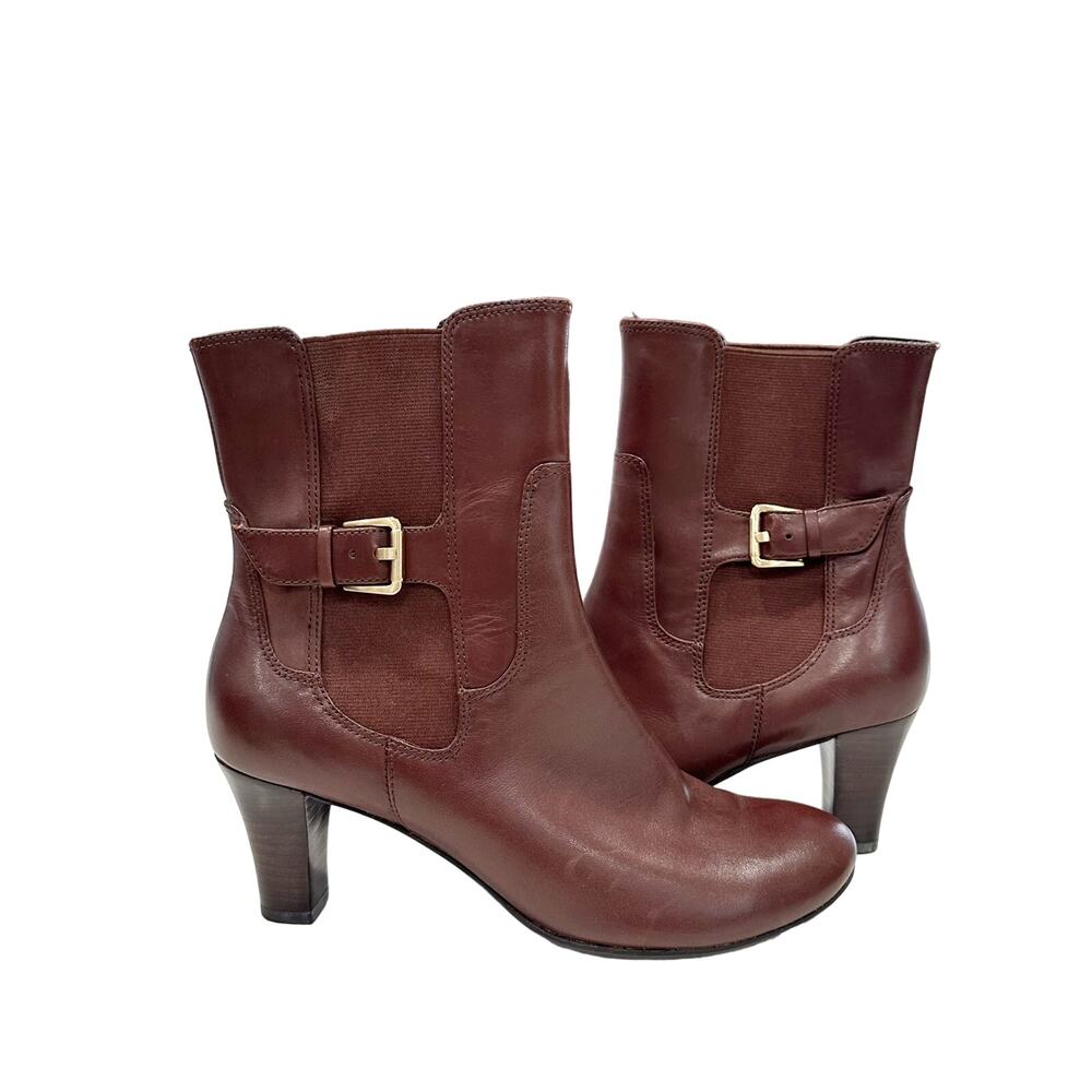 Naturalizer Brown Leather Dearest Buckle Heeled Booties Boots sz 6M